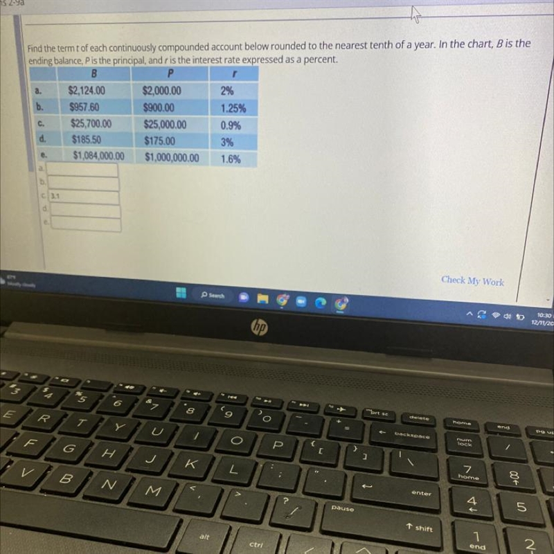 Find the term t of each continuously compounded account below rounded to the nearest-example-1