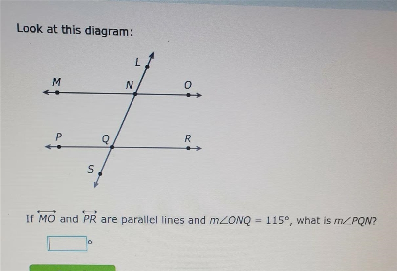 Look at this diagram. if MO and PR are parallel lines and m-example-1