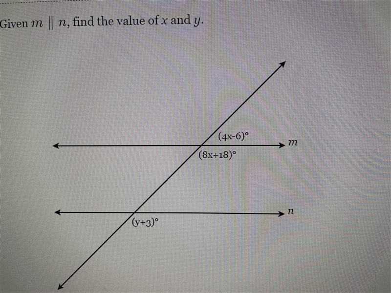 Given m || n, find the value of x and y-example-1