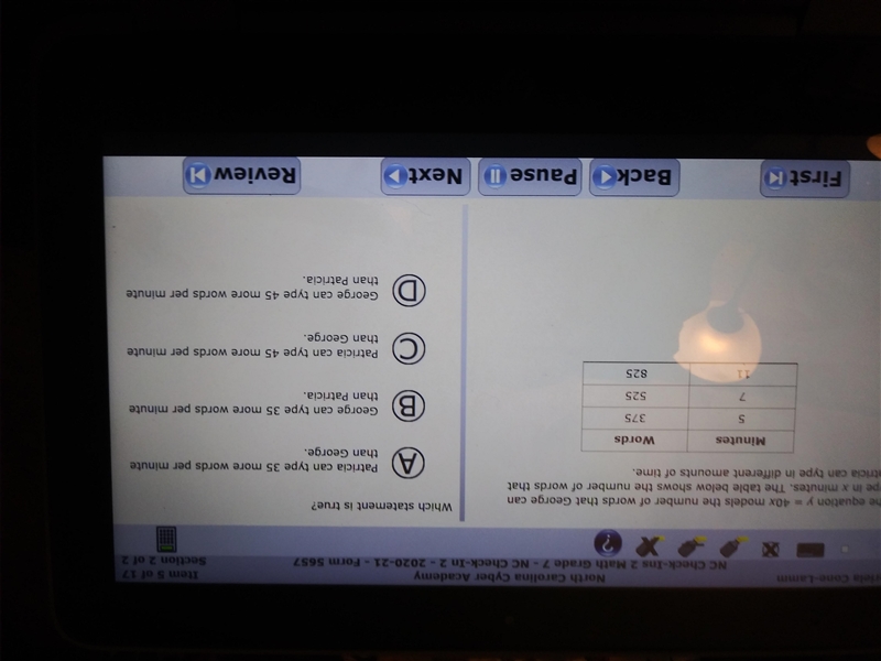 different amounts of time. A Pa Patricia can than George Minutes Words 5 375 B George-example-1