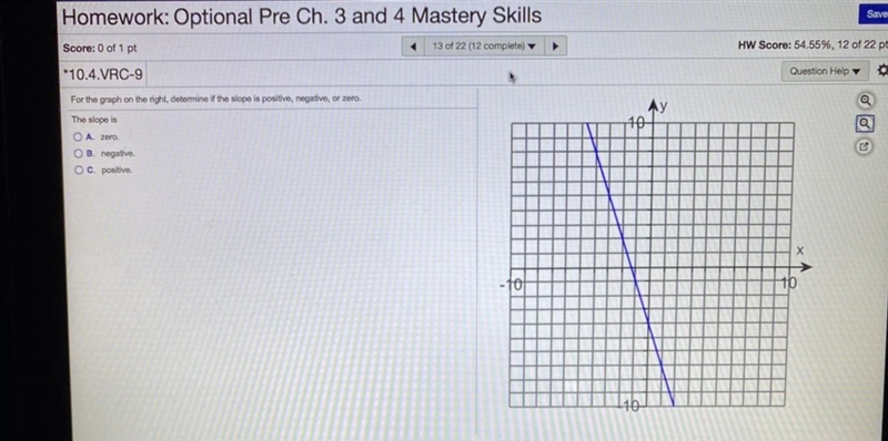 I need help to determine weather the slope on this graph is A. ZeroB. Negative C. Positive-example-1