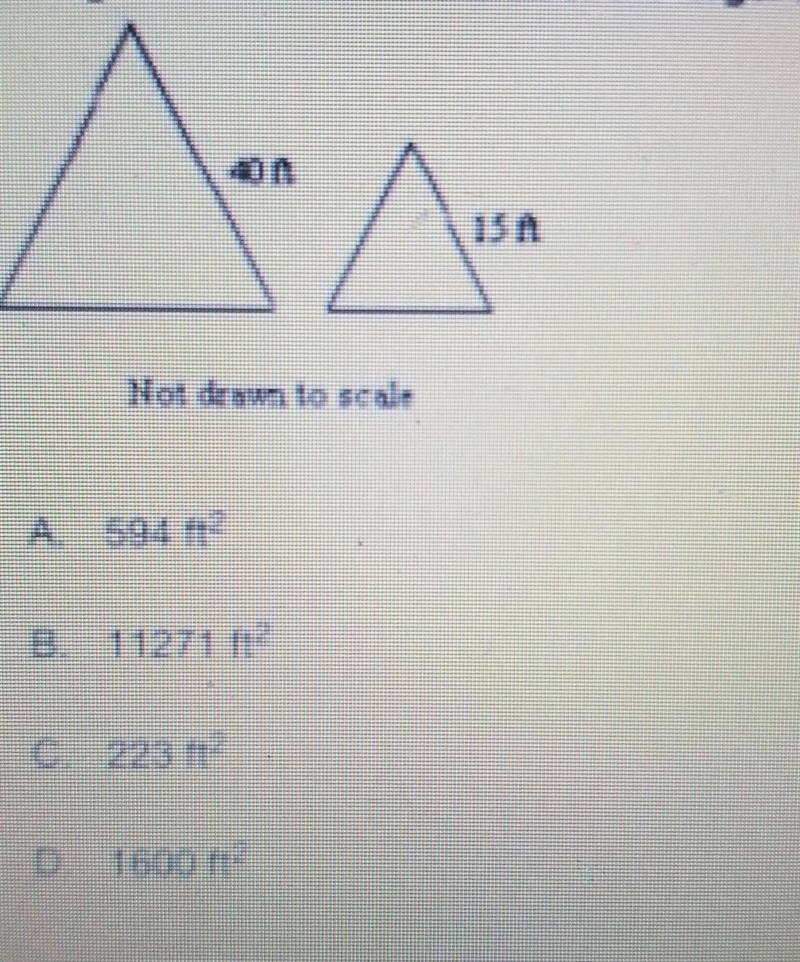 the triangles are similar. the area of the larger triangle is 1583 ft². Find the area-example-1