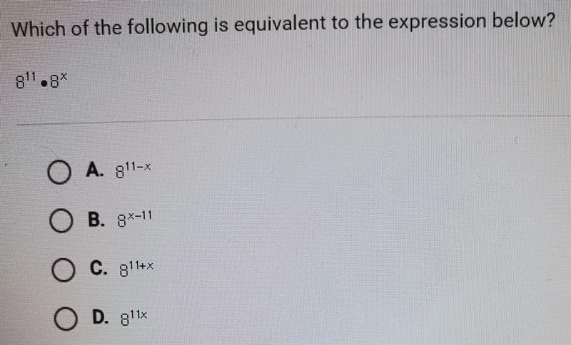 Which of the following is equivalent to the expression below? 8^11•8^x-example-1