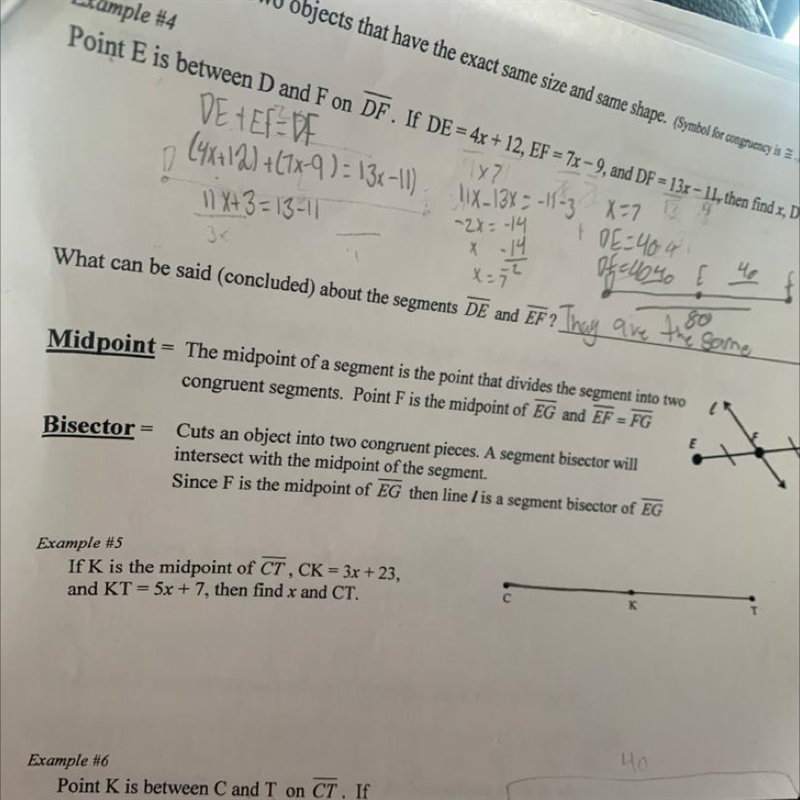 If k is the midpoint of CT , CK =3x+23,and KT =5x+7,then find x and CT-example-1