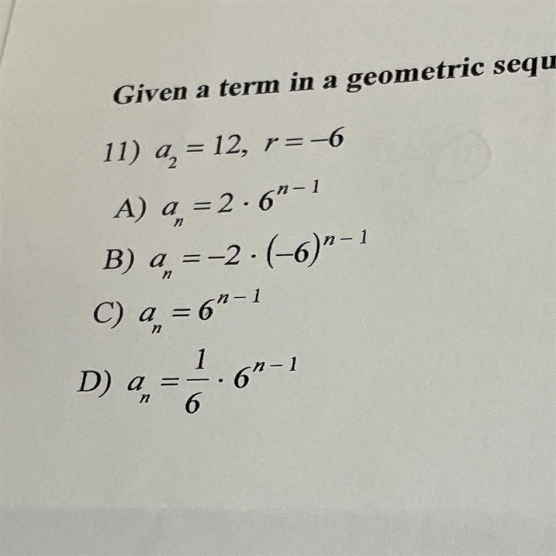 Given the term in a geometric sequence and the common ratio find the explicit formula-example-1