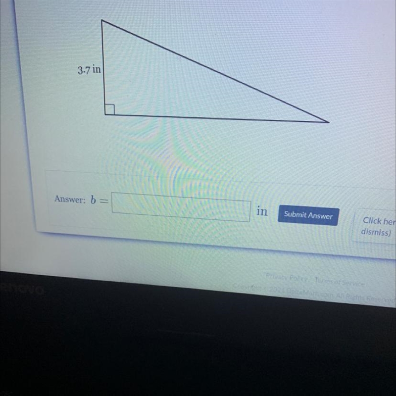 The area of the triangle below is 17.39 square inches. What is the length of the base-example-1