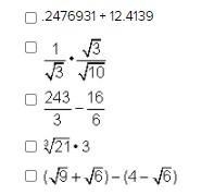 Which expressions below equal an irrational number? Choose all that apply.-example-1