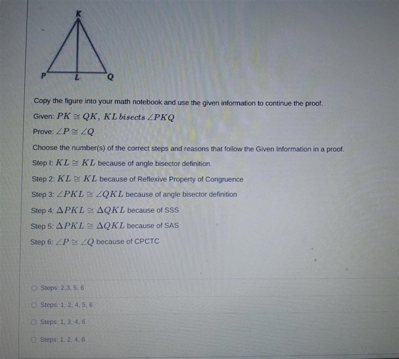 Choose the numbers of the correct steps and reasons that follow the given information-example-1