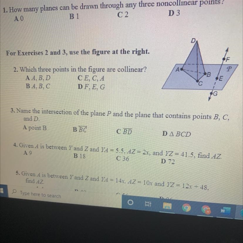 Number 3 pleasename the intersection of the plane P and the plane that contains points-example-1