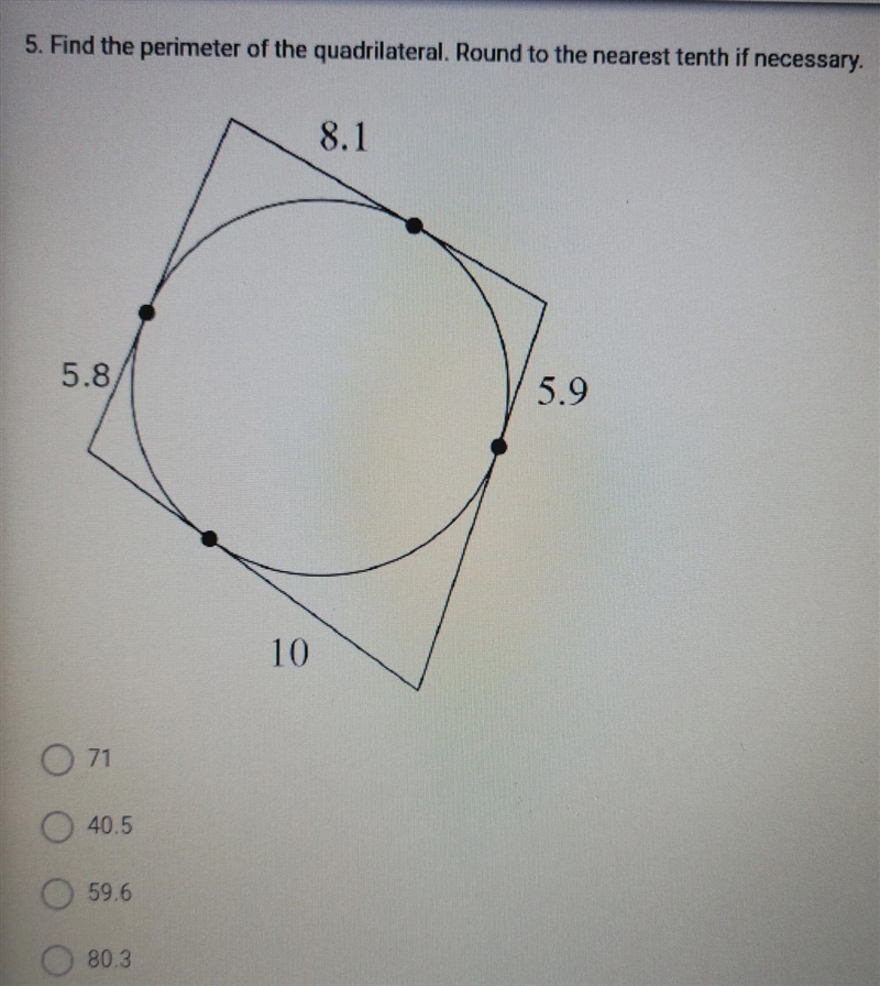 Find the perimeter of the quadrilateral, round to the nearest tenth if necessary-example-1