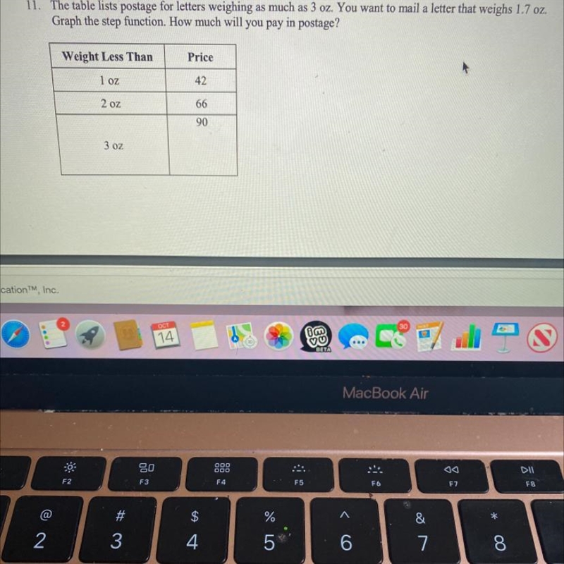 11. The table lists postage for letters weighing as much as 3 oz. You want to mail-example-1