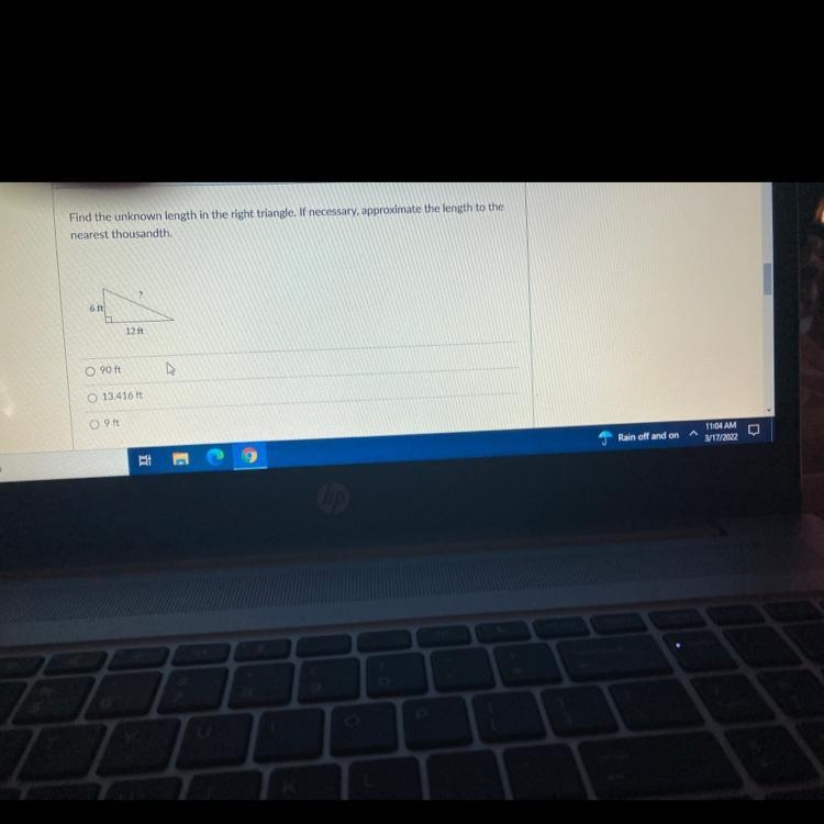 Find the unknown length in the right triangle if necessary approximate the length-example-1