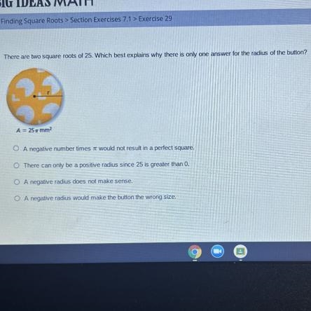 Which best explains why there is only one answer for the radius of the button?-example-1