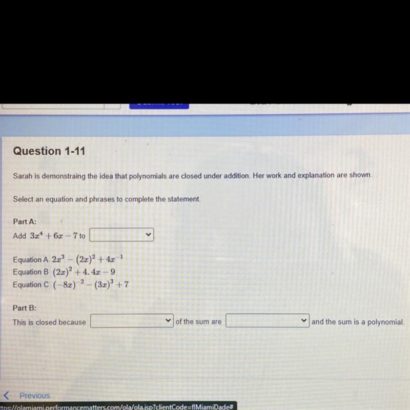 Sarah is demonstraing the idea that polynomials are closed under addition. Her work-example-1