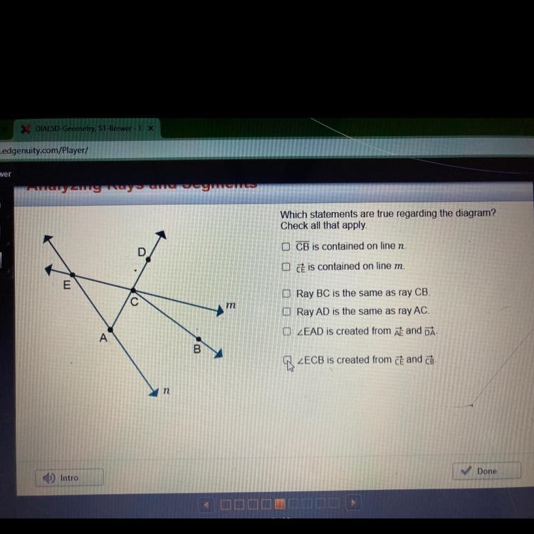 Analyzing rays and segments which statements are true regarding the diagram check-example-1