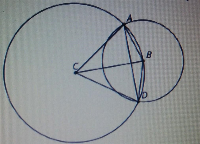 Here is a diagram of a straightedge and compass construction. C is the center of one-example-1