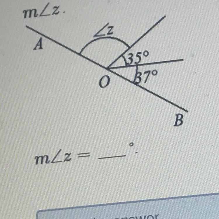 The figure is not drawn to scale. AOB is a straight line. Find m-example-1