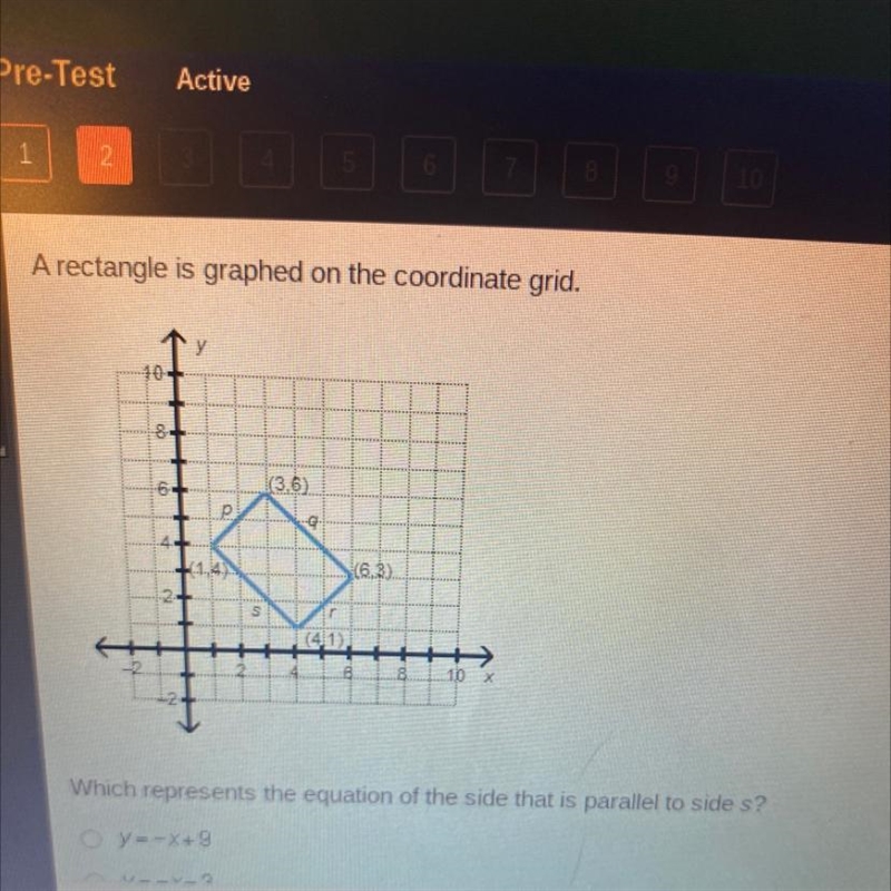 A rectangle is graphed on the coordinate grid.Which represents the equation of the-example-1