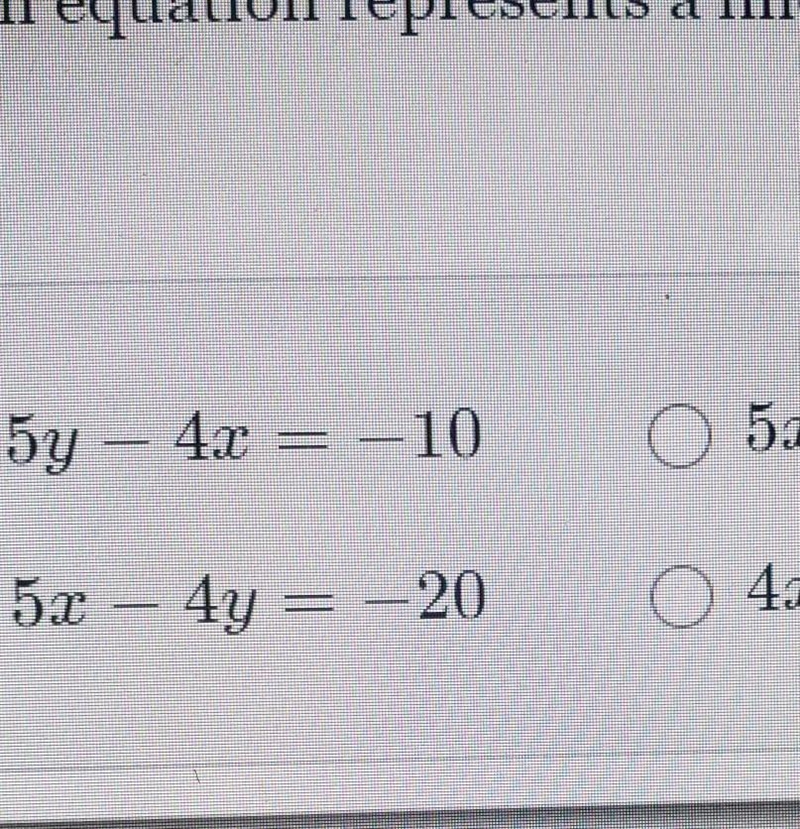 Which equation represents a line which is parallel to the line Y = -4/5x -8?-example-1