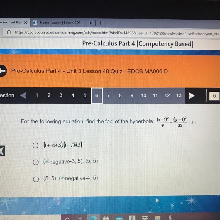 For the following equation, find the foci of the hyperbola-example-1