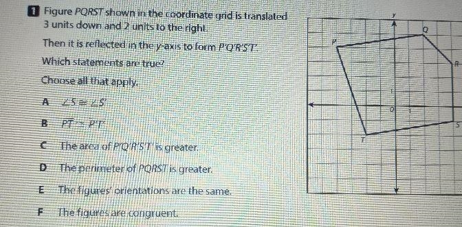 1 Figure PQRST shown in the coordinate grid is translated 3 units down and 2 units-example-1