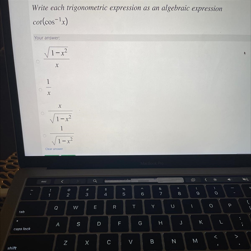 Question 24Write each trigonometric expression as an algebraic expressioncot(cos- 1x-example-1