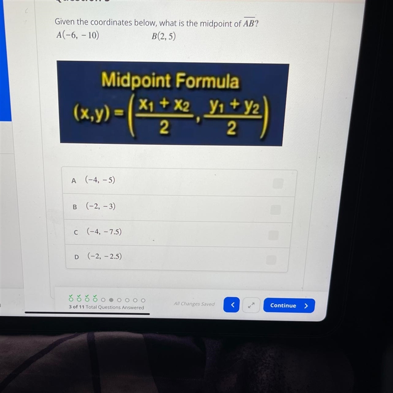 Given the coordinates below, what is the midpoint of AB? A(-6, -10) B(2,5)-example-1