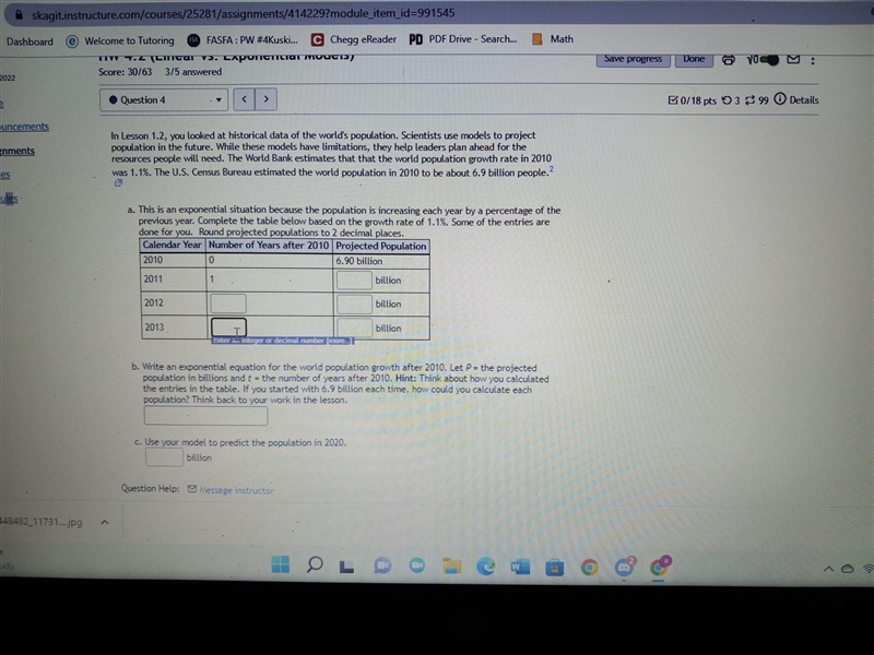 A. This is an exponential situation because the population is increasing each year-example-1