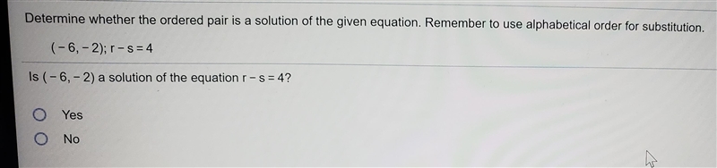 determine whether the ordered pair is a solution of the given equation Remeber to-example-1