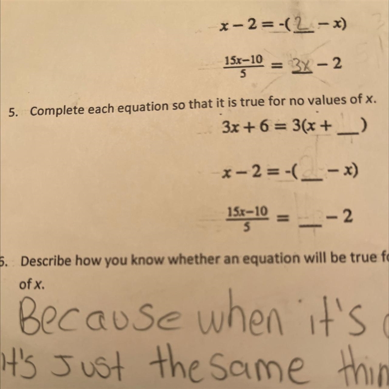 Complete each equation so that it is true for no values of x-example-1