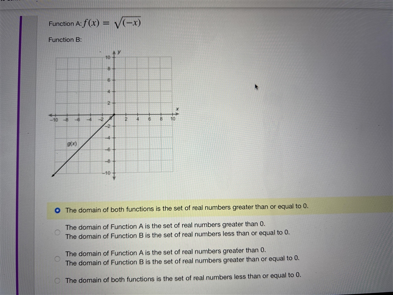 Which description compares the domains of Function A and Function B correctly?-example-1