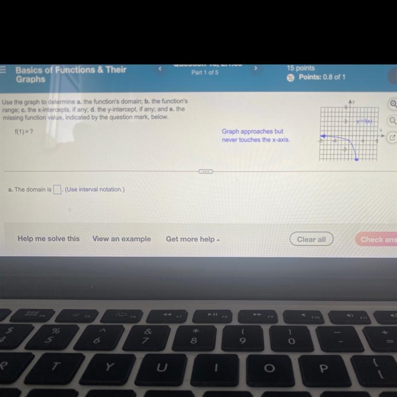 Find the domain Find the range Find the X and Y intercepts and then find the missing-example-1