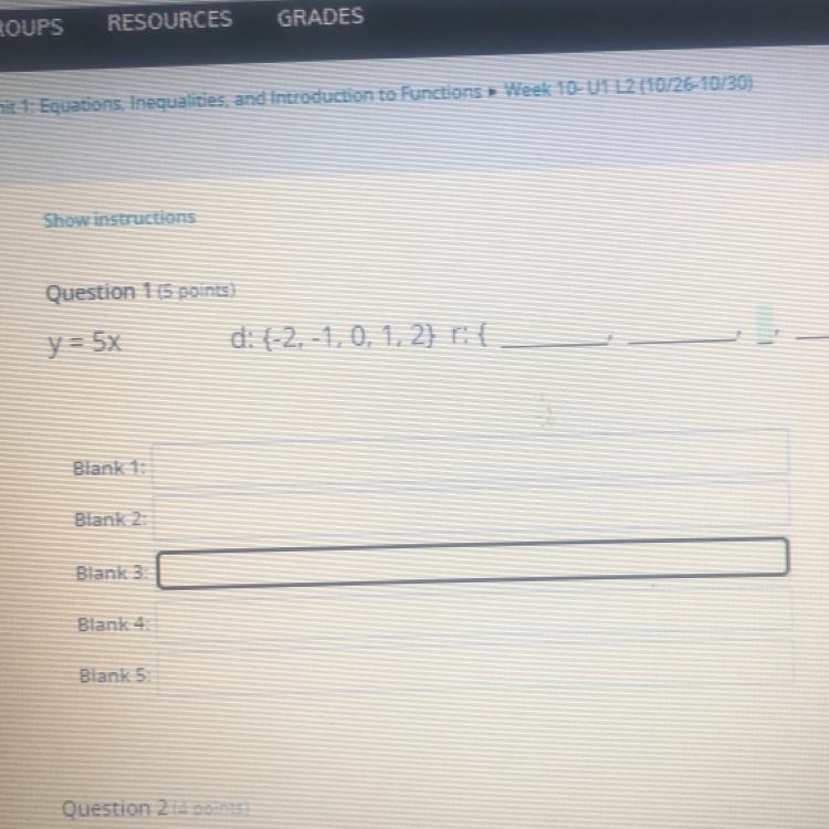 2 IP1Questions 1-9 of 9 | Page 1 of 1Show instructionsQuestion 1 (5 points)y = 5xd-example-1