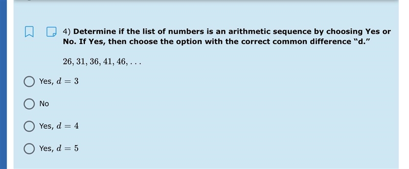 Determine if the list of numbers is an arithmetic sequence by choosing Yes or No. If-example-1