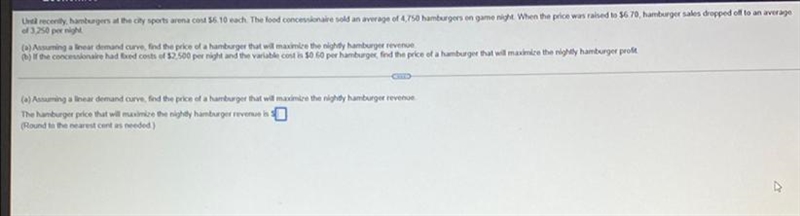 ANSWER A AND B a. assuming a linear demand curve find the price of hamburger that-example-1