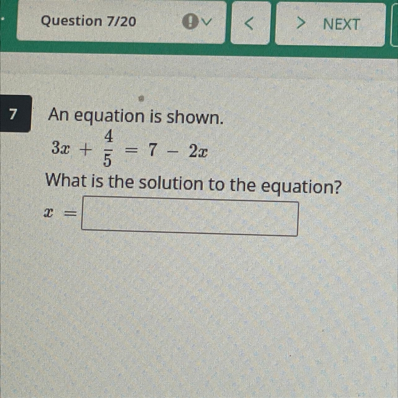 3x+4/5=7-2x what is the solution to the equation?-example-1