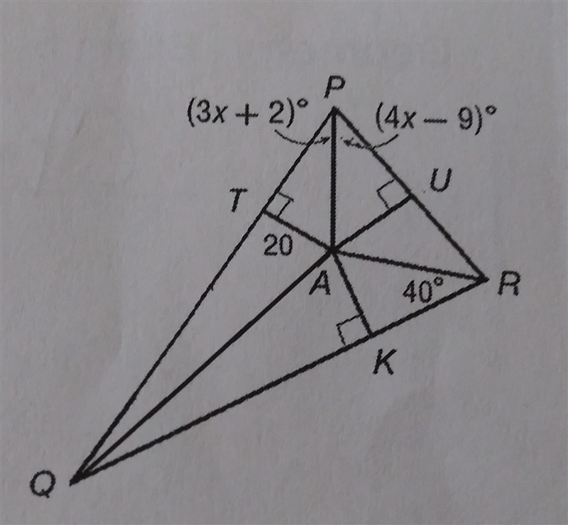 Point A is the incenter of triangle PQR. Find each answer. Justify your answer for-example-1