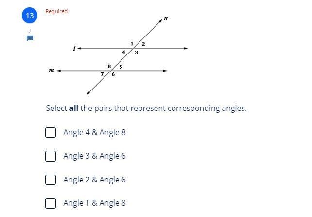 Select all the pairs that represent corresponding angles.See image for instruction-example-1