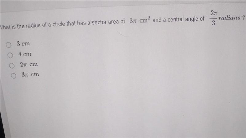 What is the radius of a circle that has a sector of area-example-1