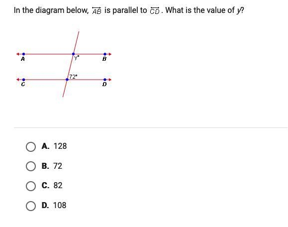 In the diagram below, AB is parallel to CD. What is the value of y?-example-1