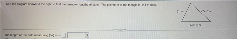 Use the diagram shown to the right to find the unknown lengths of sides. The perimeter-example-2