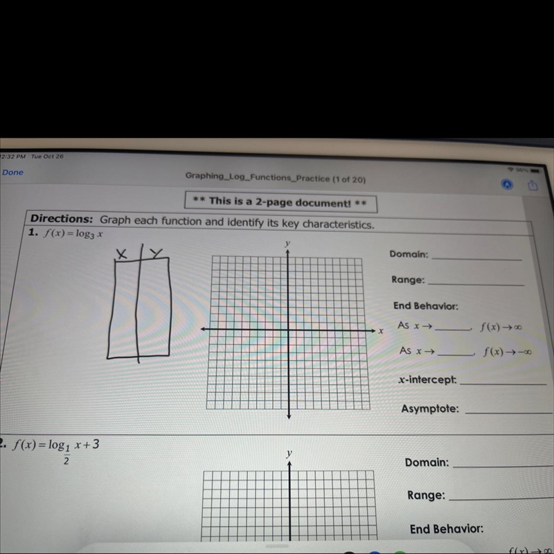 Graph the function and identify its key characteristics and include a table of the-example-1