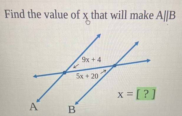 Find the value of x that will make A||B9s + 45s + 20X = [?]ABEnter-example-1