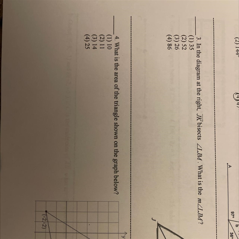 4. What is the area of the triangle shown on the graph below? (1) 10 (2) 11 (3) 14 (4) 25-example-1