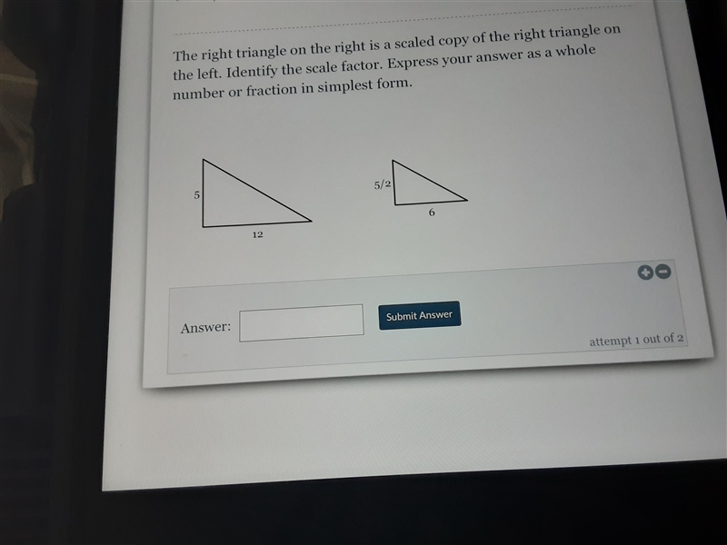 The right triangle on the right is a scaled copy of the right triangle on the left-example-1