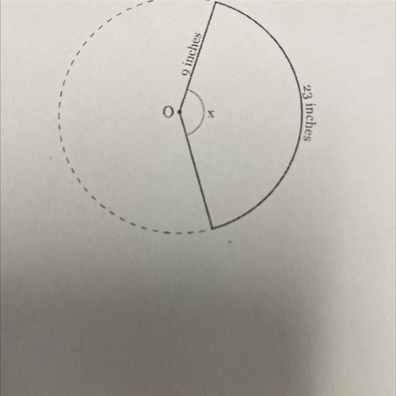 Circle O shown below has a radius of 9 inches. Find, to the nearest tenth, the radian-example-1