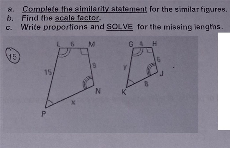 Complete the similarity statement for the similar figures. b. Find the scale factor-example-1