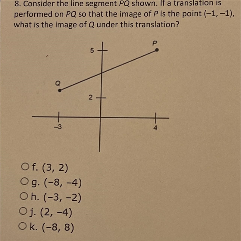 Consider the line segment PQ shown. If a translate is performed on PQ do that the-example-1