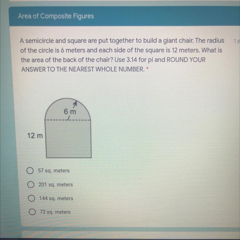 A semicircle and square are put together to build a giant chair. The radius of the-example-1