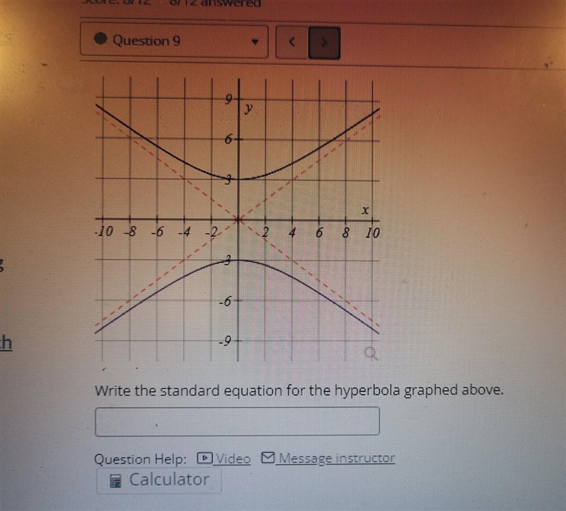 I need to come up with the standard equation for a picture of a graphed hyperbola-example-1